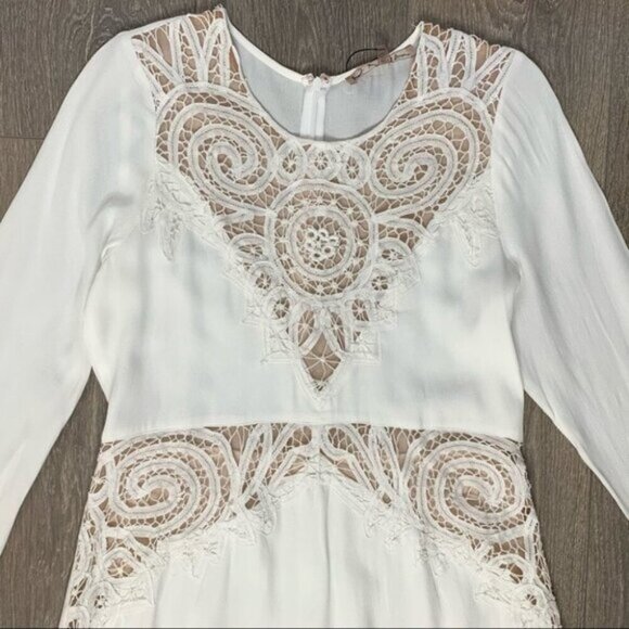 For Love and Lemons Valentina Mini Dress Lace  Flare Sleeve Lace Crochet White - Picture 6 of 16